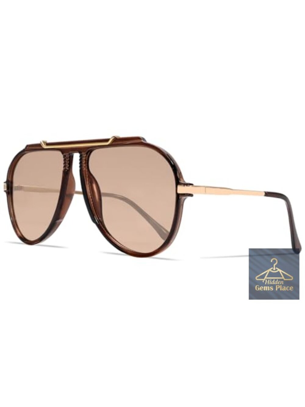 Oversized Aviator Sunglasses Retro Gold Top Bar Tangle-Free Design 70s Style